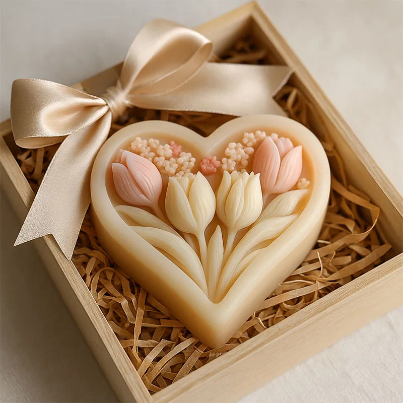 Soap Making Kit For Beginners - Silicone Mold for Heart-shaped Tulip Candles